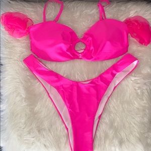 Brand New Hot Pink Off the Shoulders Ruffle Bikini